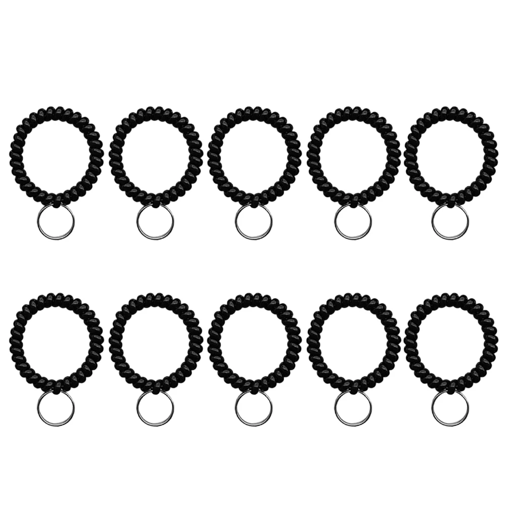10Pcs Wrist Band Key Ring Chains Outdoor Sports Spiral Wrist Coil Keychains for Gym Fitness Running Scuba Diving Hiking Walking