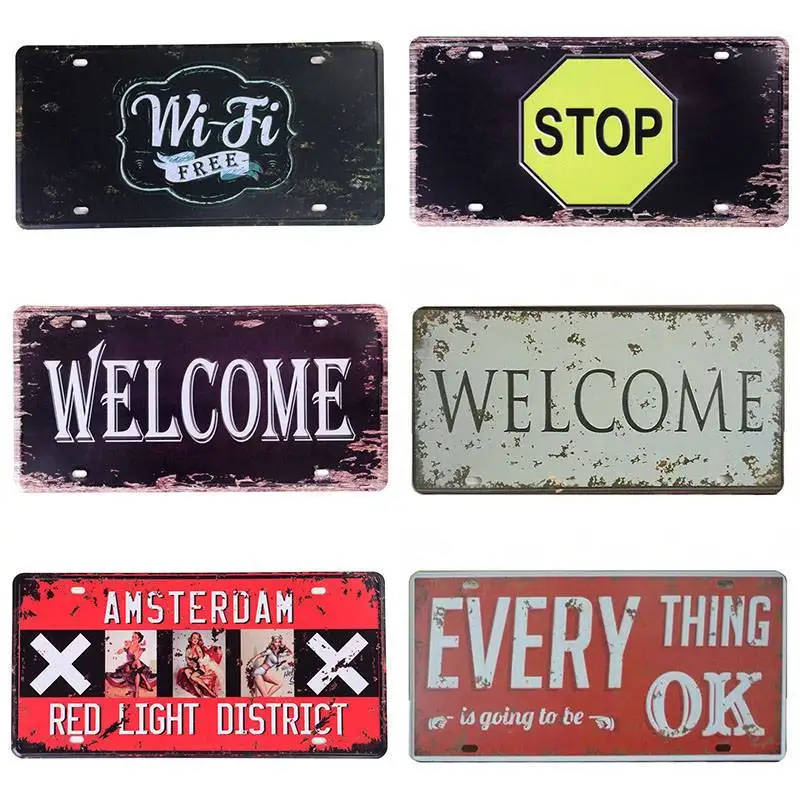 30*15cm Welcome Red Light District Tin Signs Route Car Vintage Metal Garage License Plate Plaque Poster Bar Wall Wholesale C6