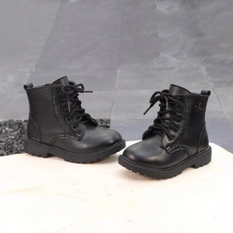 Baratos 2019 Otoño e Invierno niños y niñas botas Martin bebé niños botas de cuero genuino niños Martin zapatos de moda