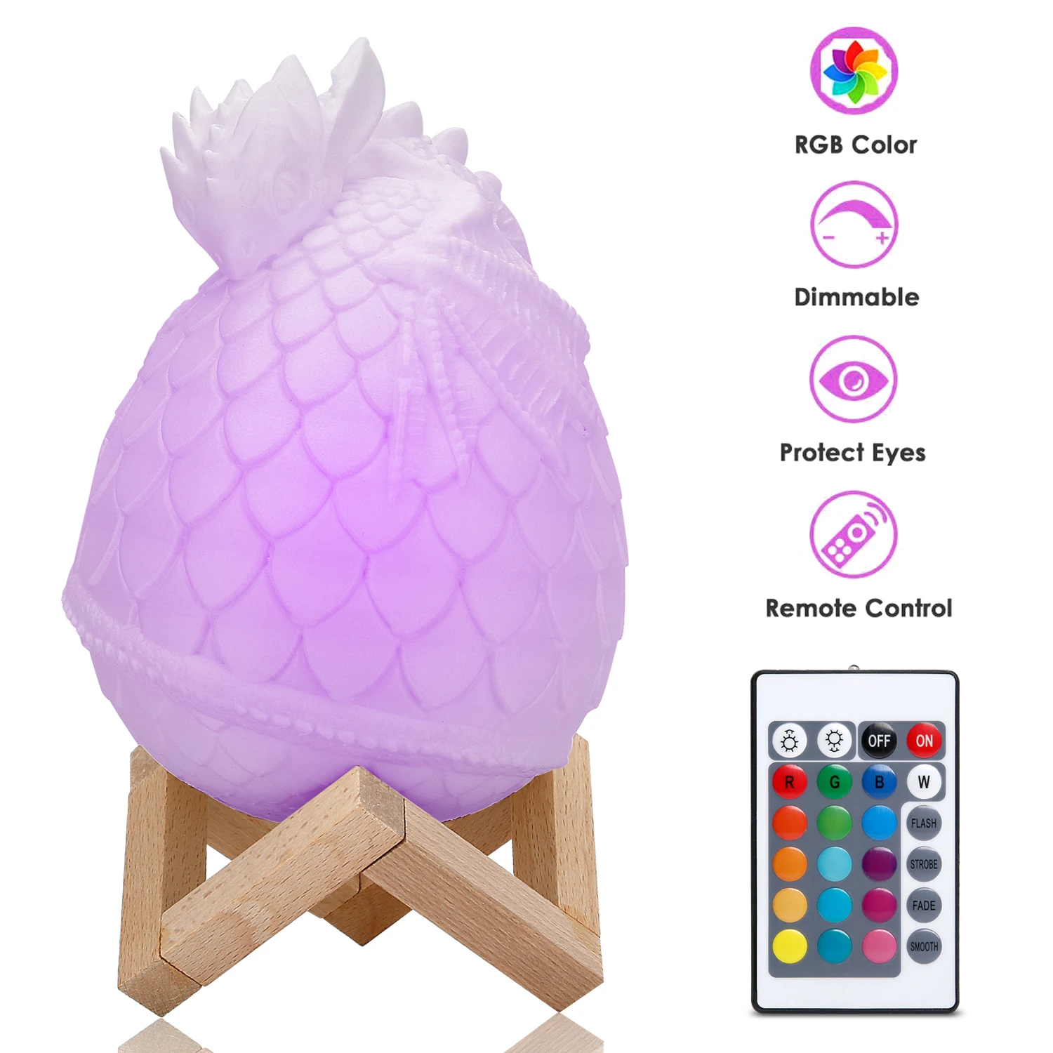 

Geoeon 2019 new LED dragon egg light 3D printing lamp bedroom gift remote control 16 color plate dragon egg night light A534