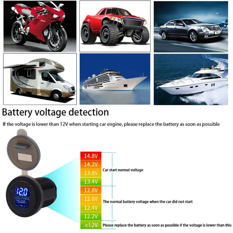 12/24V Автомобиль Мотоцикл Универсальное автомобильное usb-устройство для зарядки телефона автомобильный вольтметр «Два в одном» может быть установлен на путешествия сумки для инструментов