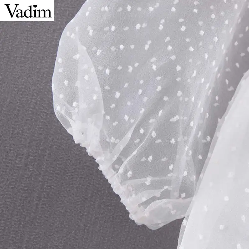 Женское элегантное платье vadim белый отложной воротник блузка прозрачный длинный рукав фонарик стильные женские шикарные рубашки Топы blusas LB216