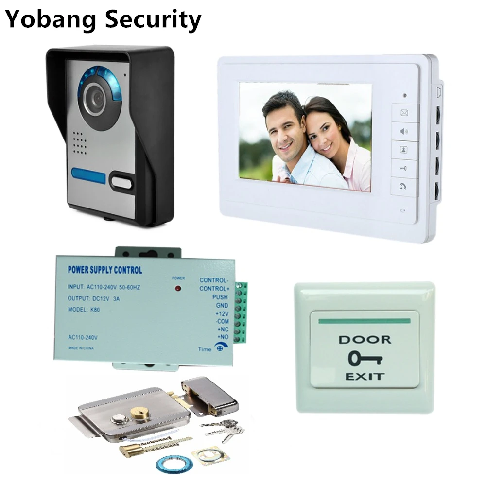 Yobang безопасности Бесплатная доставка DHL 7 "Видеодомофоны телефон двери Системы с 2 белый Мониторы дверной звонок ИК Камера + Электрический