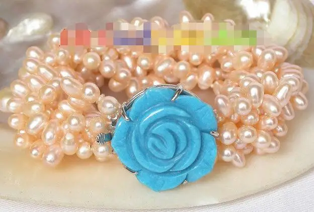 

Free Shipping >>Genuine 8" 6 Strand 6 row rice pink freshwater pearl bracelet j8251