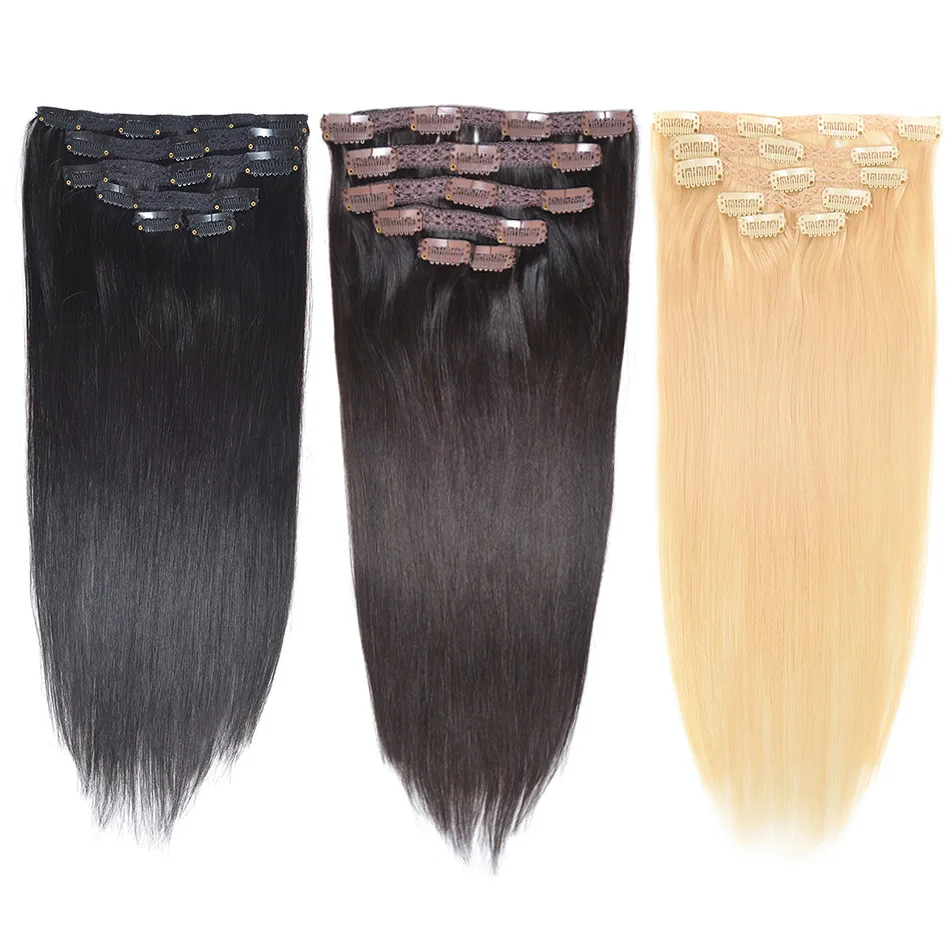 

BHF Full Head Clip In Human Hair Extensions Straight Machine Made Remy 100% Chinese 6pcs Human Hair Extension clips