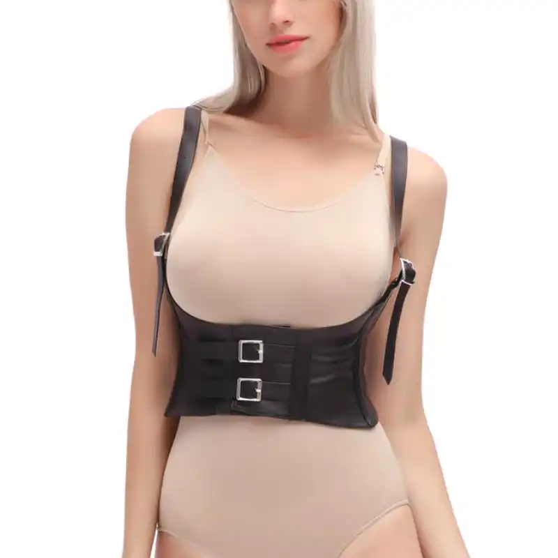 Female Leather underbust X cross Chest Harness