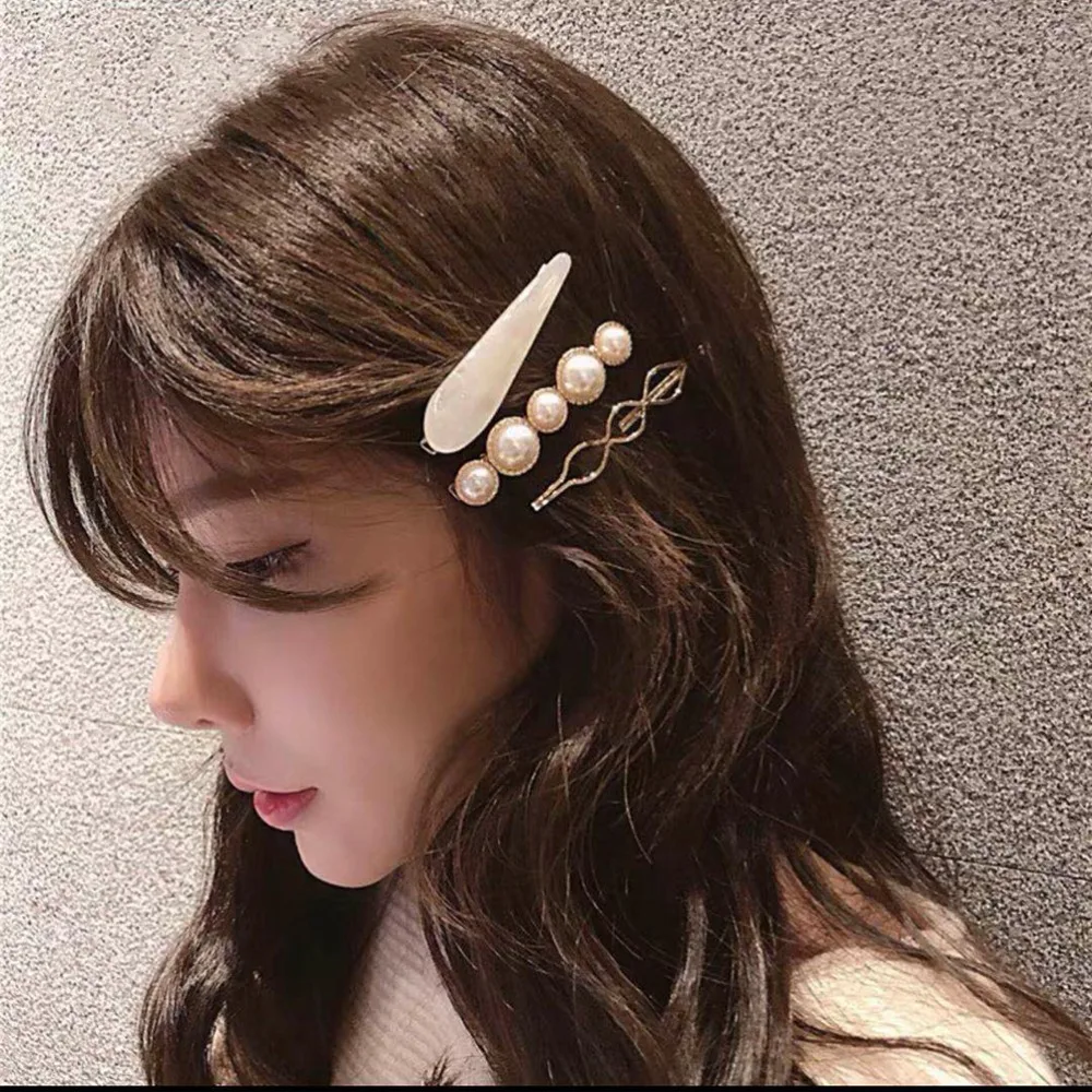 

M MISM Pearl 3pcs/Set Hair Clips Sweet Imitation Korean Style Hairpins Alloy BB Clip Headmade Girls INS Retro Hair Accessories