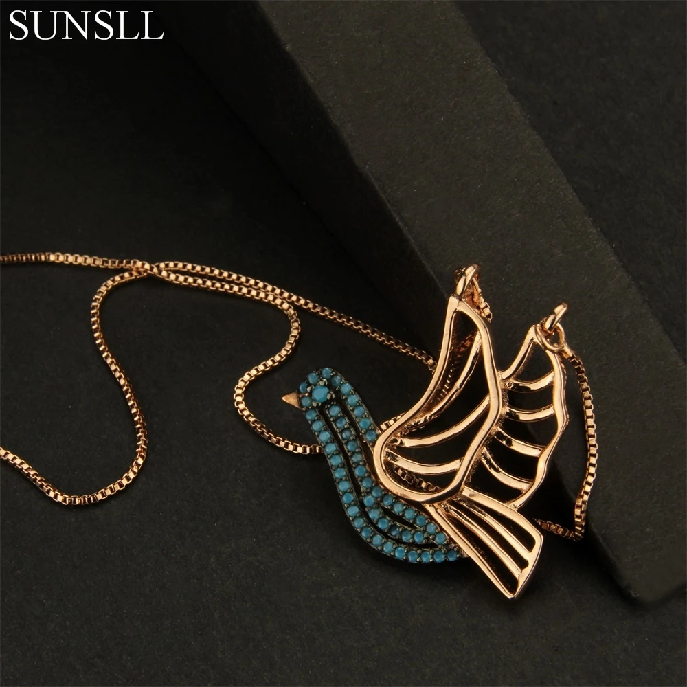 

SUNSLL Golden & Silver Color Copper Blue Cubic Zirconia Eagle Shape Pendant Necklaces Women's Fashion Jewelry CZ Colar Feminina