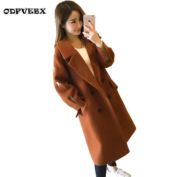 

Autumn winter Women Lantern Sleeve Small Bee Embroidery Woolen Jacket Female New Fashion Medium Long Large size Coat tideODFVEBX