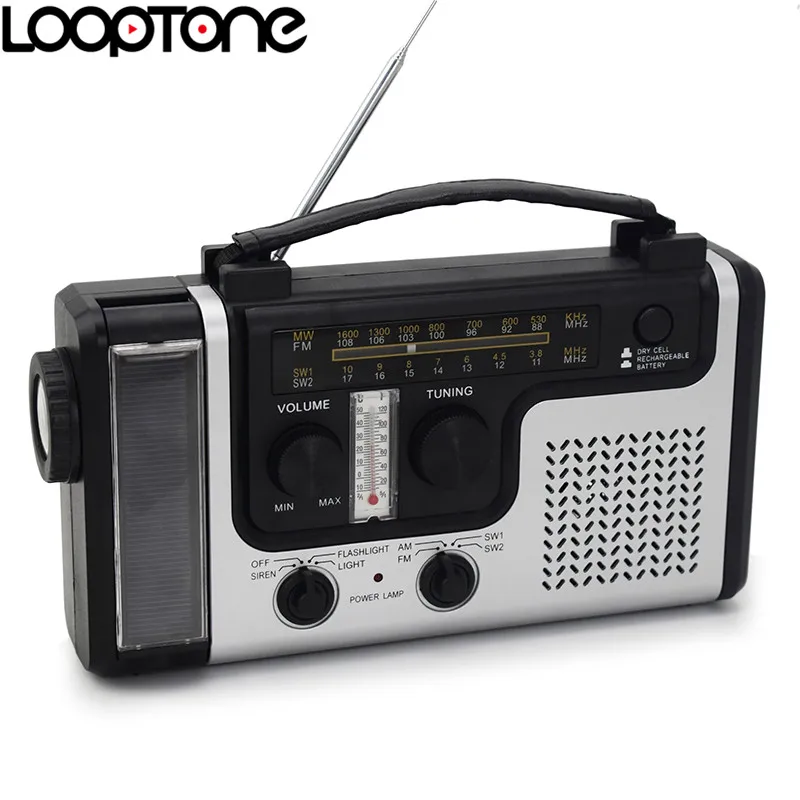 

LoopTone Outdoor Portable Solar FM/AM Radio Built-in Speaker Support Emergency Flashligh Table Lamp thermometer&Phone charger