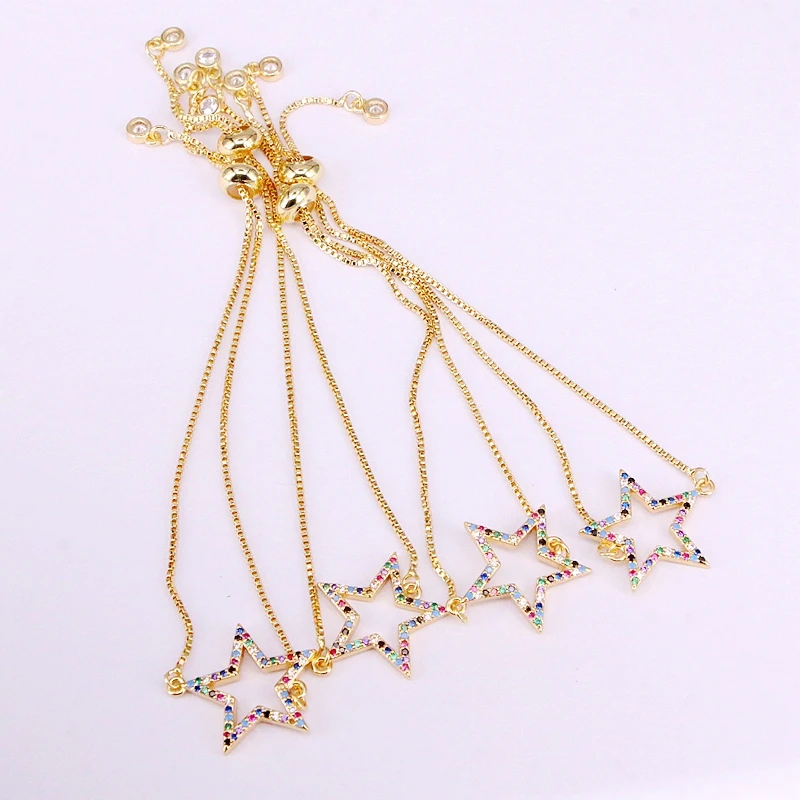 

6PCS, Rainbow Colorful Zirconia Brilliant CZ Micro Pave Fashion Star Charm Bracelets