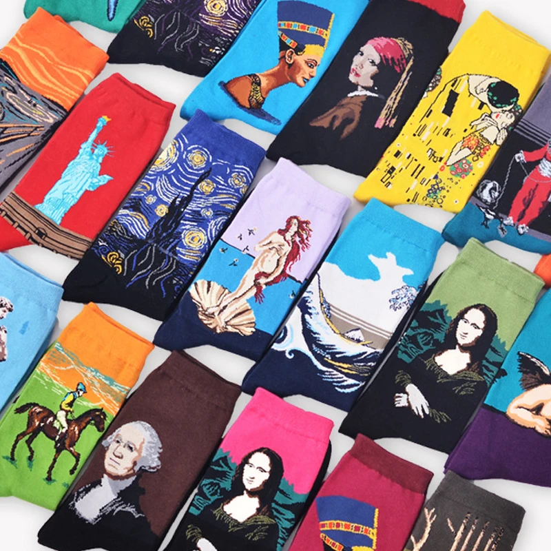 Звездная ночь/Мона Лиза/крик Ван Гог современный Ренессанс масляная краска хлопковые носки искусство абстрактные счастливые забавные