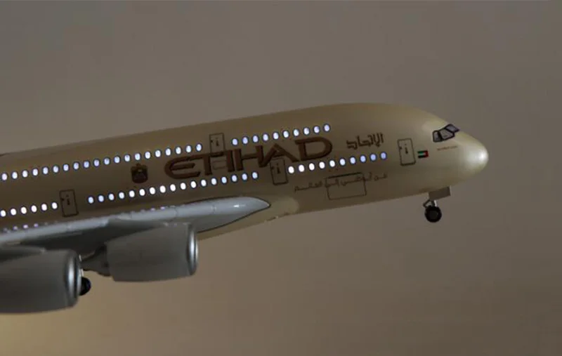 1/160 масштаб 50,5 см самолет Аэробус A380 ETIHAD авиакомпания Модель W светильник и колесо литье под давлением пластиковая Смола самолет для сбора