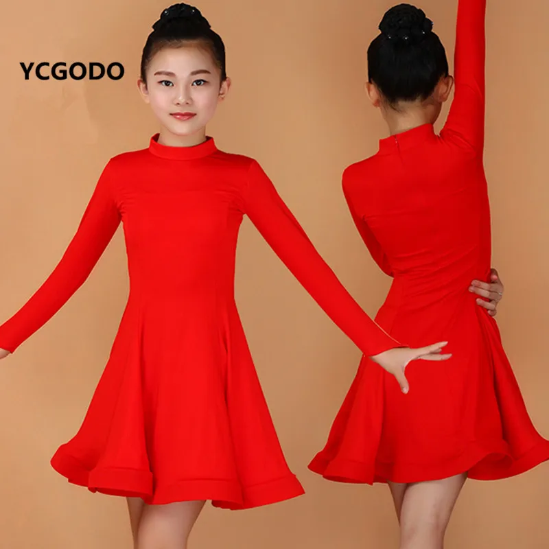 

Red pink Girl Latin Dance Dress For Girls Cha Cha Dress Ballroom Dancing Dress Competition Dancewear Kids Kid Dance Costumes