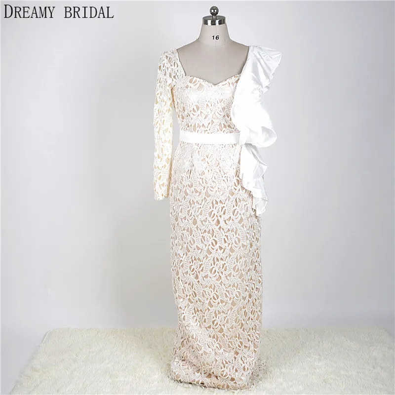9972 Rêveur De Mariée Arabe Blanc Dentelle Longue Robes De Festa Droite Une épaule Manches Longues Robes De Soirée In Robes De Soirée From Mariages