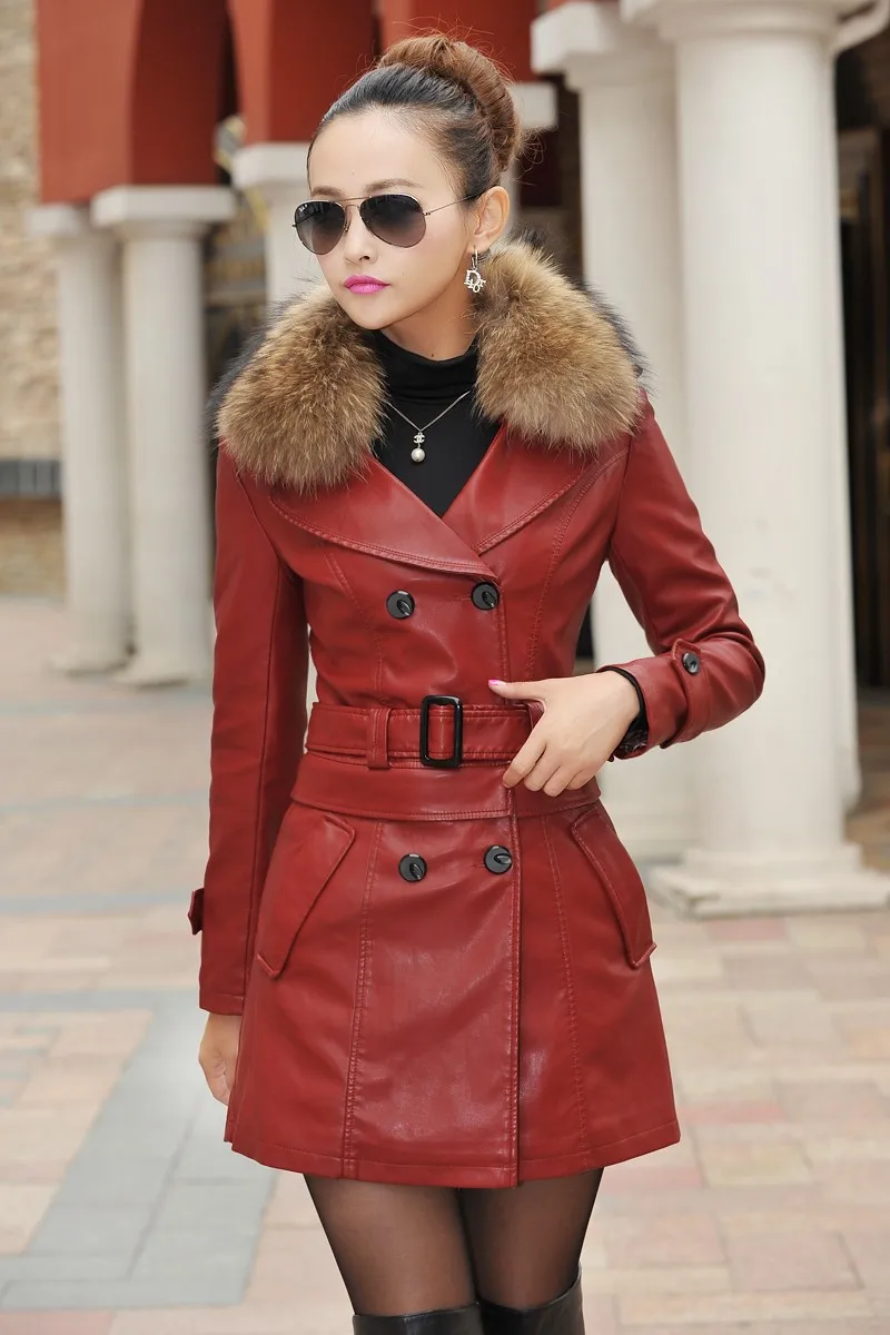SWREDMI длинная куртка с отложным воротником большого размера, натуральный мех, воротник, кожаная куртка женская модная одежда, верхняя одежда женские пальто