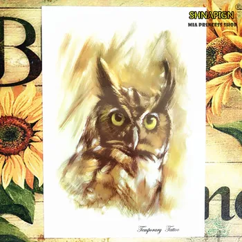 

Owl painting Temporary Tattoo Body Art Flash Tattoo Stickers 12*20cm Waterproof Henna Tatoo Styling Home Decor Wall Sticker