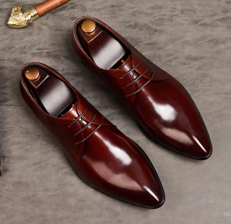 

Wine Red Vintage Handmade Patined Genuine Leather Shoe Business Wedding Dress Office Party Shoe Original Design Men Oxford Shoes