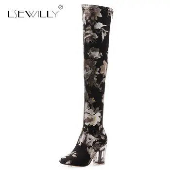 

Lsewilly Female autumn Thigh High Boots women boots Thick High Heels Women Over The Knee boots shoes Botas feminina Boots E223