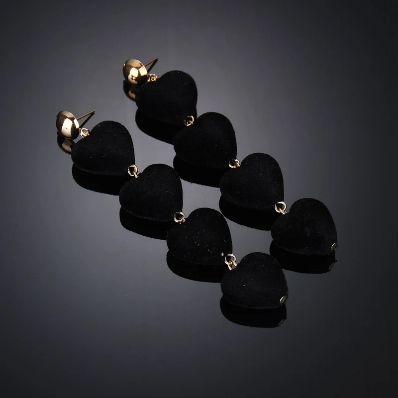 Terreau Kathy 2017 New Sexy Temperament Plush 4 Little Heart Statement Earrings Long Drop Earrings For Women