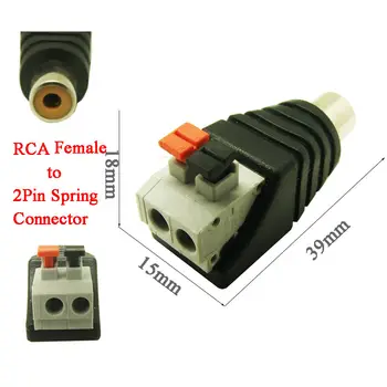 

100pcs free shipping Phono RCA female plug RCA to 2pin spring connector CCTV ,CAT5 To Camera CCTV Video BNC Balun