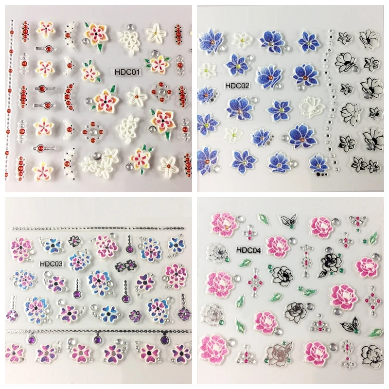 24 шт./лот стикеры 3D на ногти Nail Art цветок+ стразы маникюр-наклейки для ногтей украшения ногтей переводные наклейки@ NL40