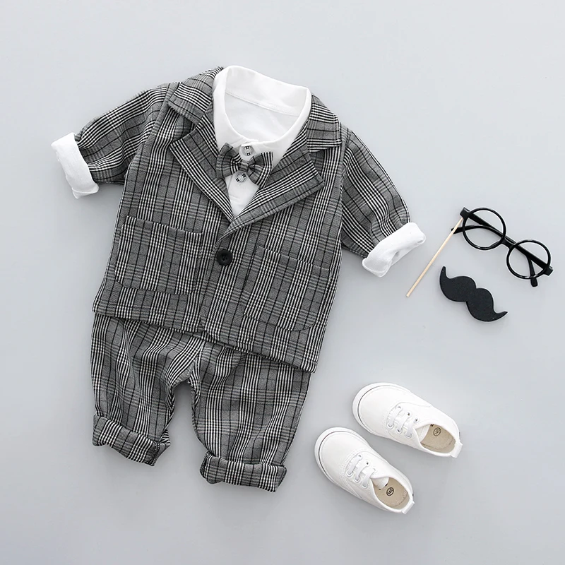 HYLKIDHUOSE/весенние комплекты одежды для маленьких мальчиков в джентльменском стиле; детские пальто в полоску+ футболка+ брюки; Детские костюмы высокого качества