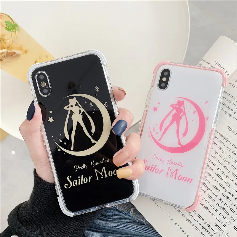 Anti-knock cute cartoon pure color Sailor Moon Black white IMD phone Case For Apple iphone 6 6s 7 8 Plus X XS XR MAX epoxy case |