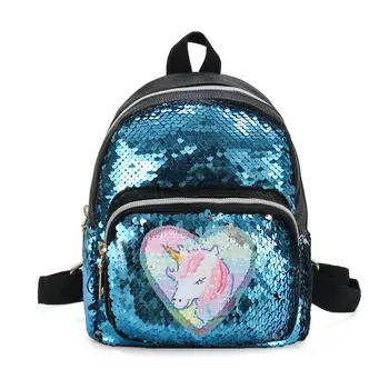 

Hot Sale Women Unicorn Leather Backpack Children SchoolBags For Teenager Female Sequin Shoulder Bag Cute Travel Mini Backpack