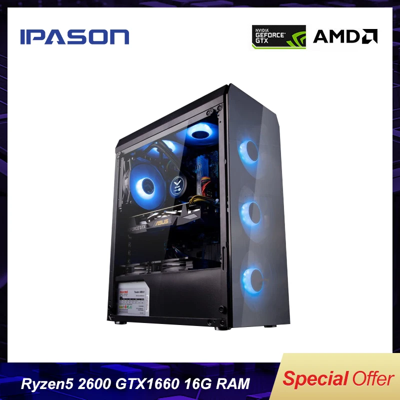6 ядерный игровой ПК IPASON AMD Ryzen5 2600/DDR4 16G ram/1 T + 120 GSSD выделенная карта GXT1660 6G PUBG