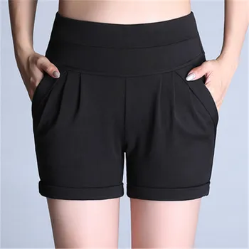 

WKOUD Women Solid Shorts With Pocket Summer Candy Color Harem Short Pants 2019 Plus Size Loose Elastic High Waist Shorts DK6042