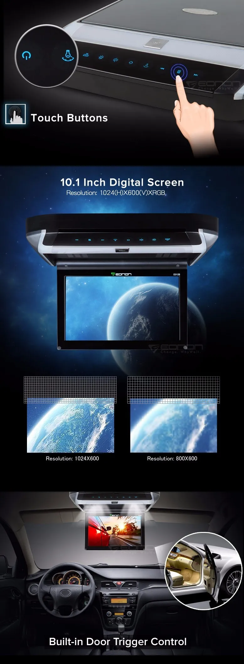 Sale 10.1" Touch Button Design Flip Down Car DVD Car Roof DVD Roof Car DVD with Built-in HDMI Port & Image Totatable Function 1