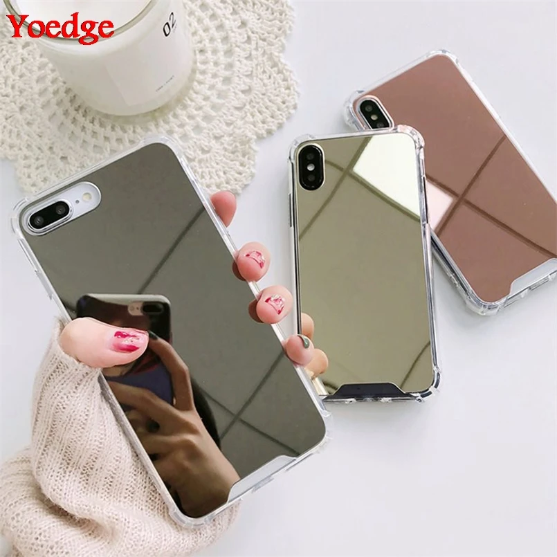 

Shockproof Mirror TPU Funda For iPhone7 XS Max XR 6 S 6S 7 8 Plus X 10 Luxury Plating Airbag Cover For iPhone 8 Plus Phone Case