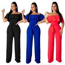 Summer Jumpsuit Fashion Solid Color Ruffled Tube Top Wide Leg Jumpsuit Long Pants Casual Work Romper Spring Office Lady Bodysuit