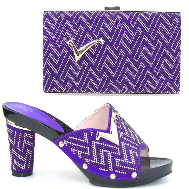 TH16 52 2016 Purple Fashion Italian Matching Shoe And Bag Set With Rhinestone Upscale African High
