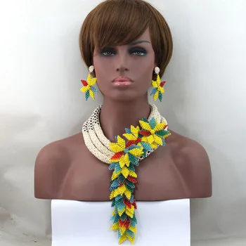 

Amazing Nigerian Wedding Fashion African Beads Shinny Yellow Flower Falls Wedding Jewelry Accessories Free Shipping WD270