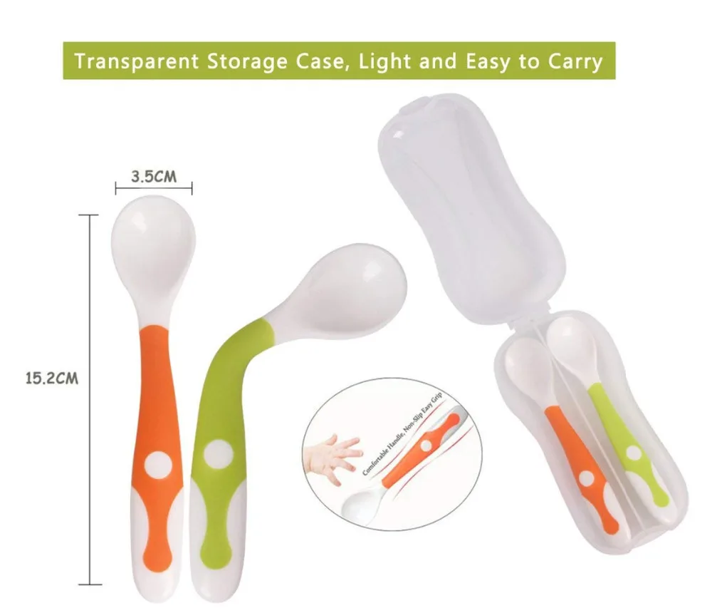 Baby Spoons Self Feeding Easy-to-Hold Spoon and Fork Set Learning Cutlery AG