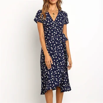 

New Summer Dress 2019 Print Boho Style Chiffon Beach Dress Sexy Side Split Elegant Body con Party Dress Sundress