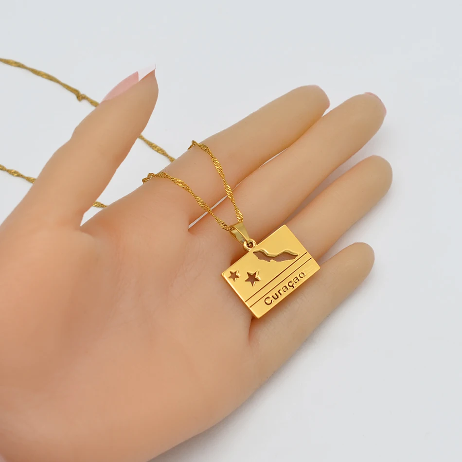 Anniyo прямоугольник Curacao карта и кулон в форме флага ожерелья для женщин девочек серебро/золото Цвет ювелирные карты подарок#109721