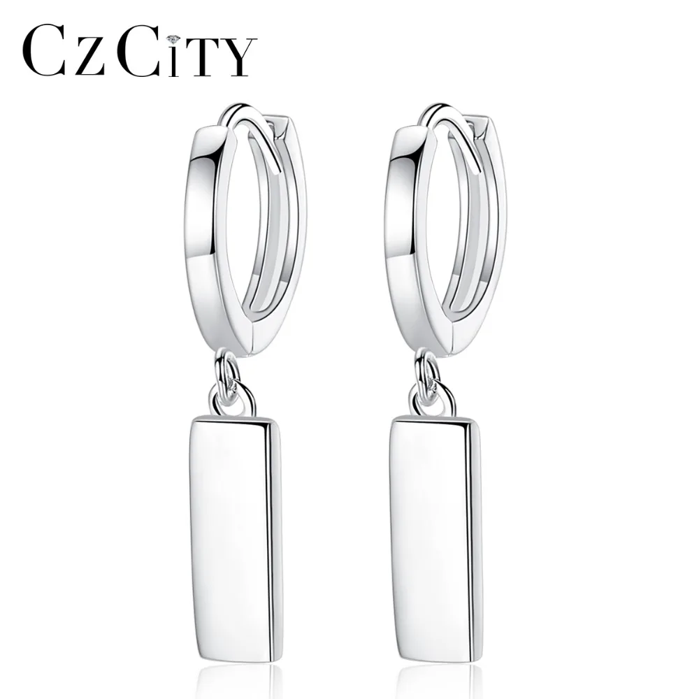 CZCITY дизайн 925 пробы серебряные прямоугольные Висячие серьги для женщин S925 минималистичные круглые серьги вечерние ювелирные изделия
