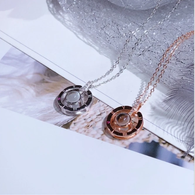 

925 Sterling Silver Round Shaped I LOVE YOU In 100 languages Projection Necklace For Memory Of LOVE Choker Collier Drop Shipping