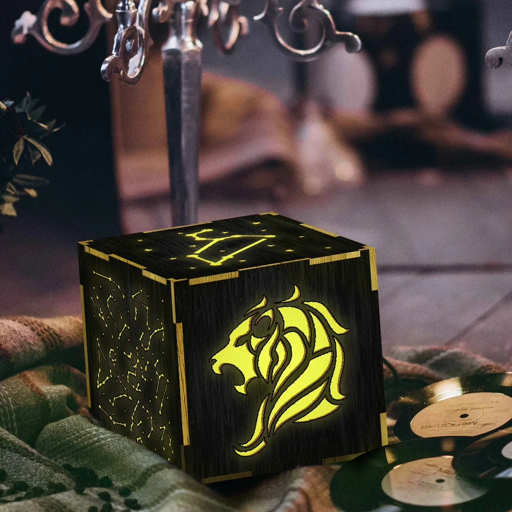 

1Piece Zodiac Sign Novelty Night Lamp Leo LED Lantern Wood Light Box Decorative Lighting Mood Light Astrology Lamp