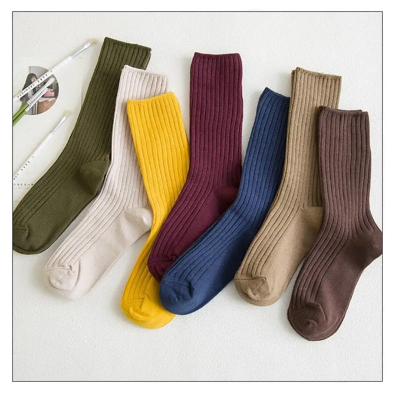 

New Arrive Harajuku Retro Women Cotton Loose Socks for Winter In Tube Korean Pure Color Yellow Designer Christmas Cute Kawaii