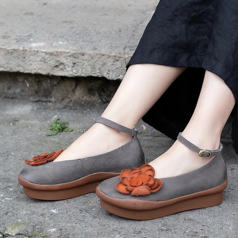 Gris Gruesa Cuero Mujeres Zapatos Cuña Negro Black 2019 Plataforma Vaca Suela Hechos grey Genuino Las Retro Bombas Piel A Tacones De Mano Y dtwqRw