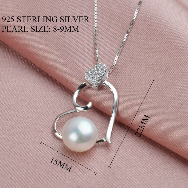 ASHIQI 925 пробы Серебряное ожерелье натуральный пресноводный жемчуг для женщин кулон сердце элегантный подарок ювелирных изделий