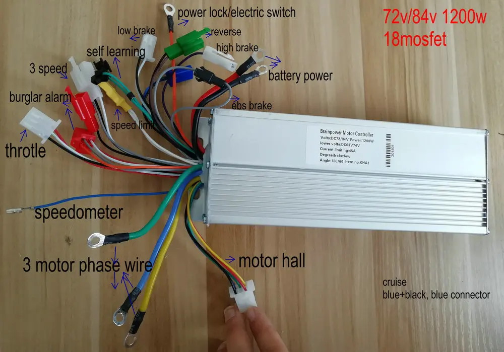 

48v60v64v72v1200w motor controller BLDC18mosfet for electric scooter Ebike motorcycle tricycle scooter PARTS reverse ANTIburglar