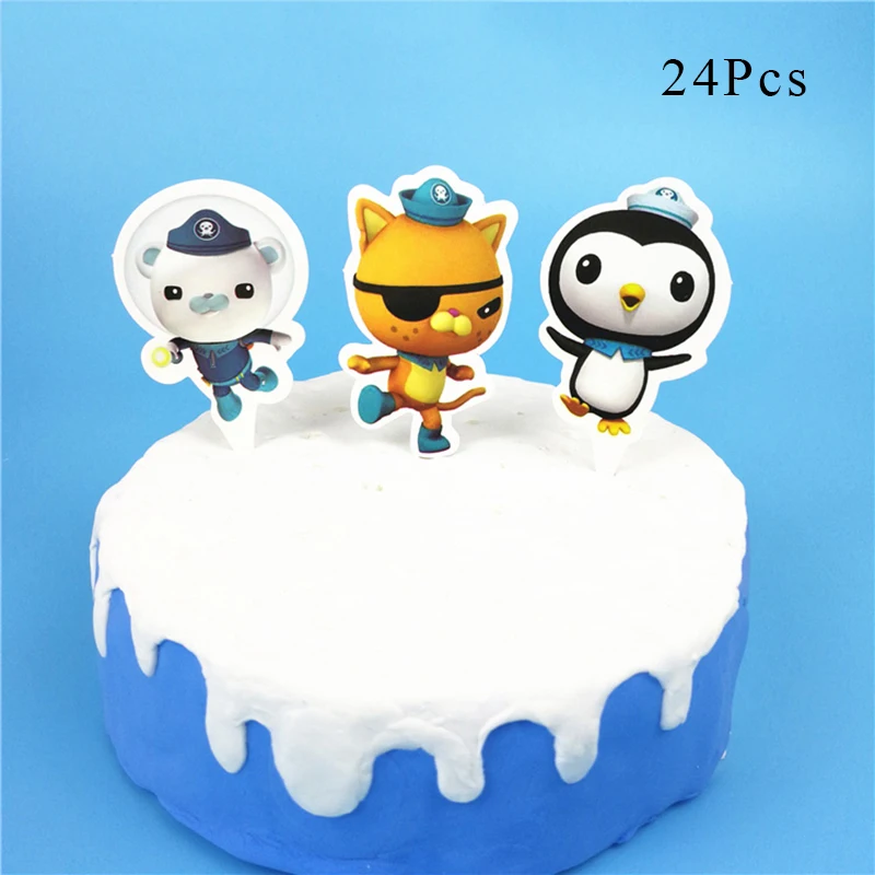 Octonauts Barnacles Kwazii песо оформление вечеринки бумажная чашка плиты шляпа шары для детей день рождения товары для вечеринок - Цвет: Cake topper A x 24