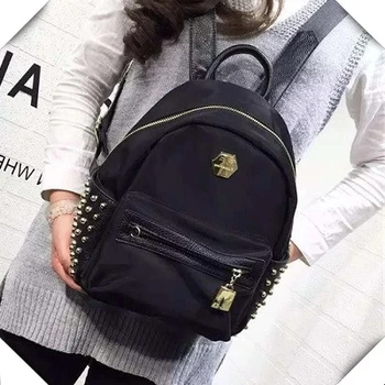 

High Quality Oxford Women Backpack Preppy Style School Backpack Black Mater Rivet Women Bag Free shipping