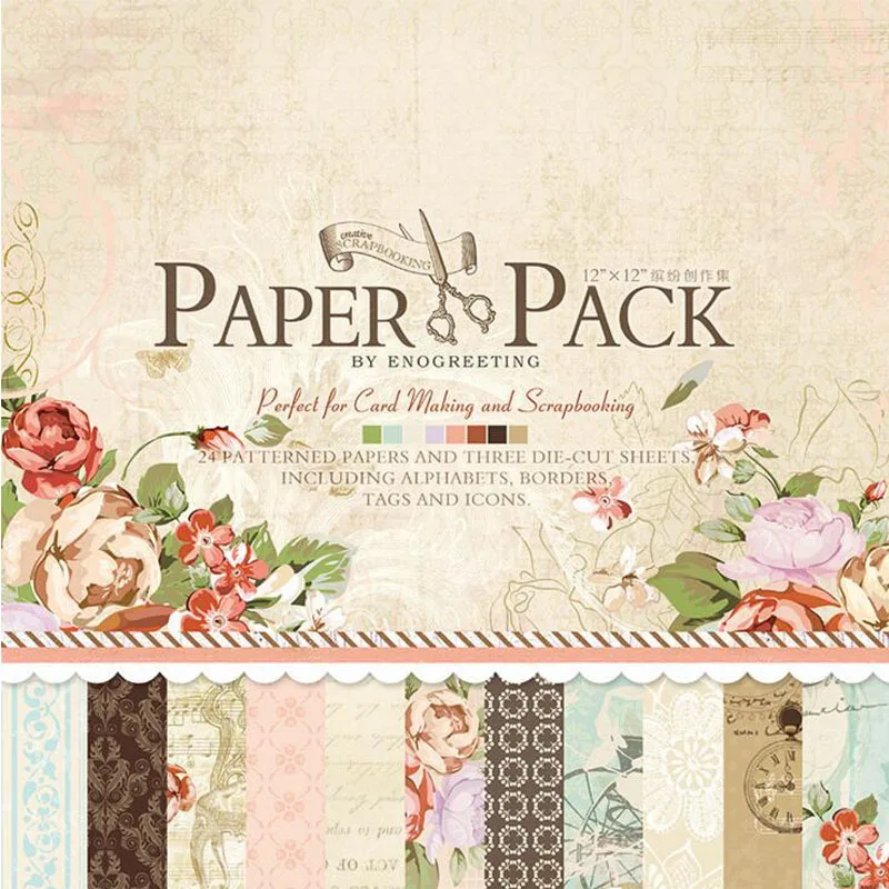24 листа 305*305 мм бумажный фон ручной работы для скрапбукинга, красивый винтажный цветочный дизайн, бумажный пакет для скрапбукинга