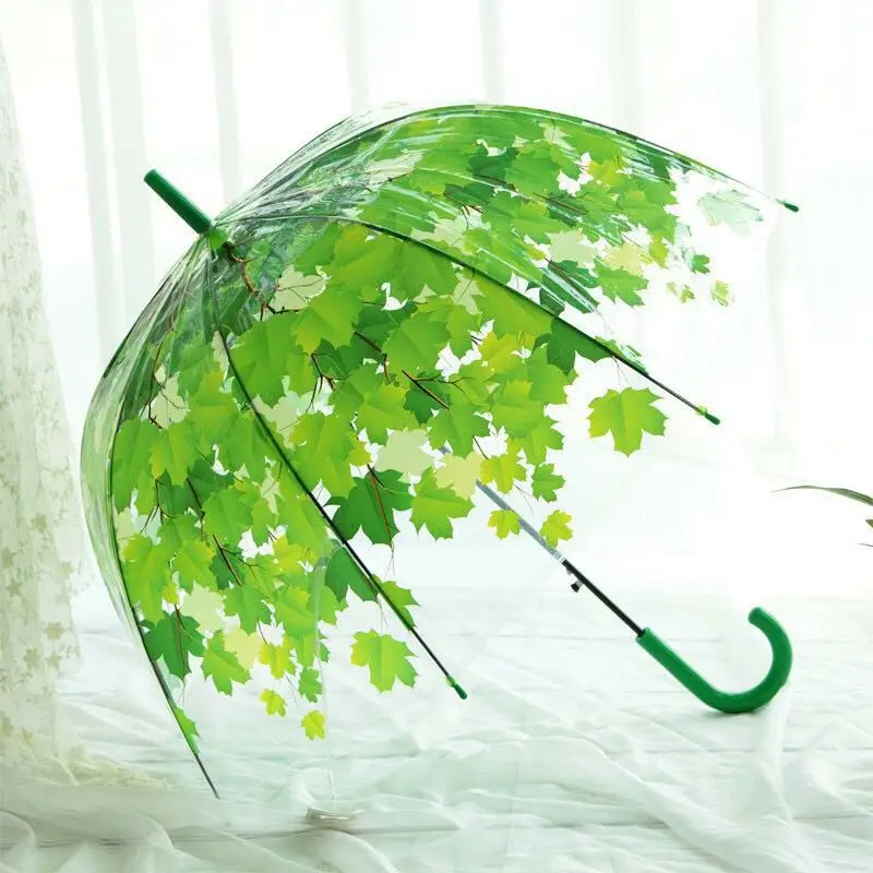 

80cm diameter auto open transparent PVC falling leaves POE umbrella environmental protecting apollo dome princess EVA parasol